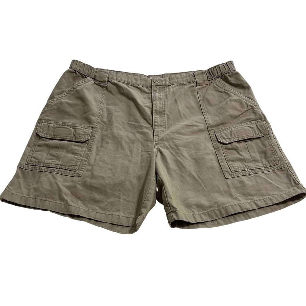 Savane Mens Khaki Tan Cotton Canvas Cargo Shorts Elastic Waist Size 44